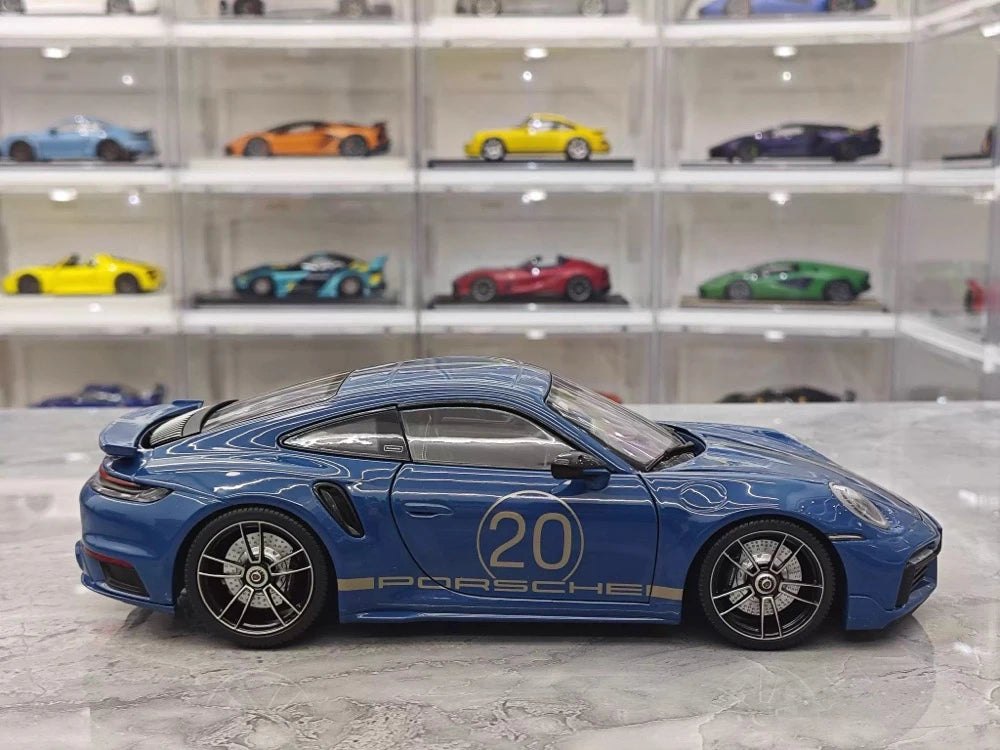[Minichamps] 1:18 Porsche 2023 911 992 Turbo S 20th Anniversary bleu voiture miniature Die-Cast