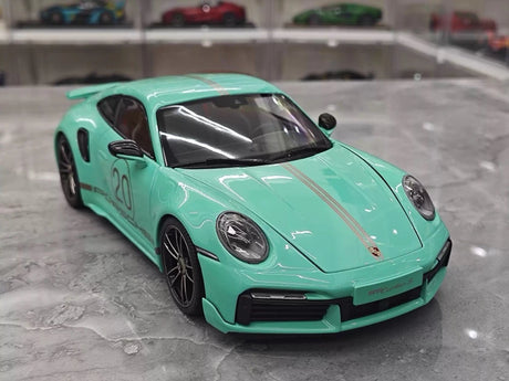 [Minichamps] 1:18 Porsche 2023 911 992 Turbo S 20th Anniversary Tiffany Blue Model Car Die-Cast