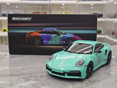 [Minichamps] 1:18 Porsche 2023 911 992 Turbo S 20th Anniversary Tiffany Blue Model Car Die-Cast