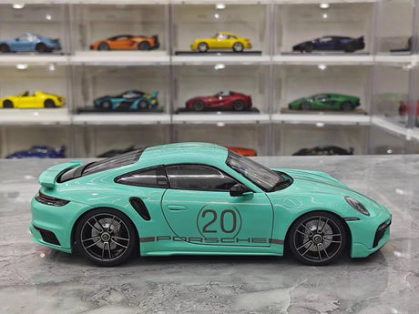 [Minichamps] 1:18 Porsche 2023 911 992 Turbo S 20th Anniversary Tiffany Blue Model Car Die-Cast