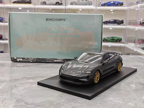 [Minichamps] 1:18 Porsche 2024 Taycan Turbo GT Gray Model Car Resin