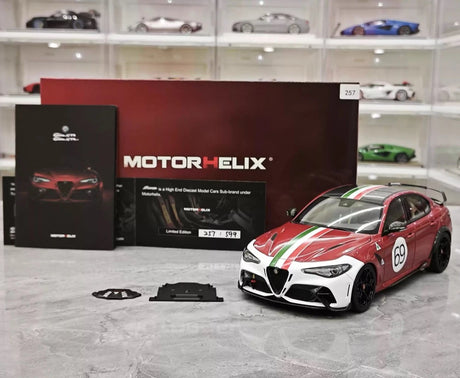 MotorHelix Alfa Romeo 2021 Giulia GTAm Red and White 1:18 – Collectible Diecast Model Die-Cast