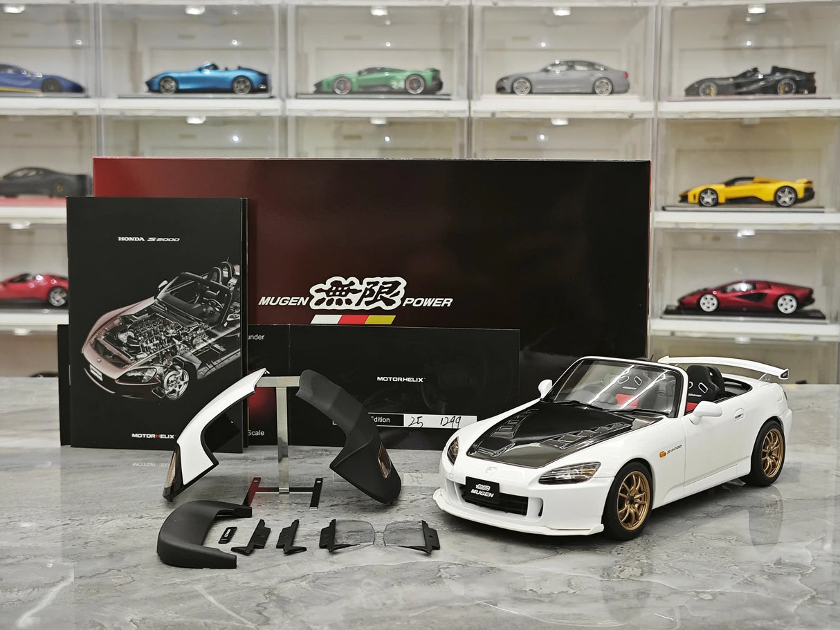 MotorHelix Honda 2005 S2000 AP2 MUGEN Platinum White Pearl 1:18 – Collectible Diecast Model Die-Cast