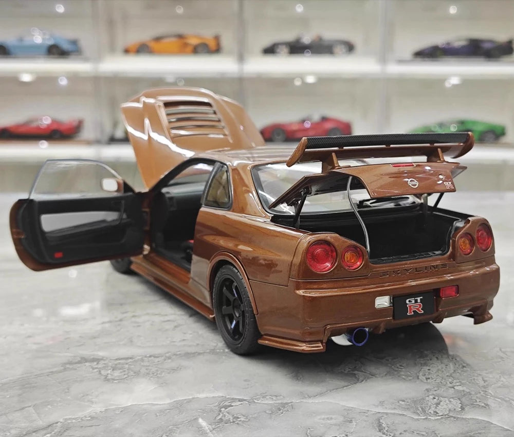 [MotorHelix] 1:18 Nissan 1999 Skyline GTR R34 Brown Model Car Die-Cast