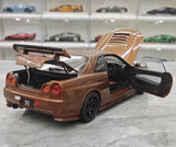 [MotorHelix] 1:18 Nissan 1999 Skyline GTR R34 Brown Model Car Die-Cast