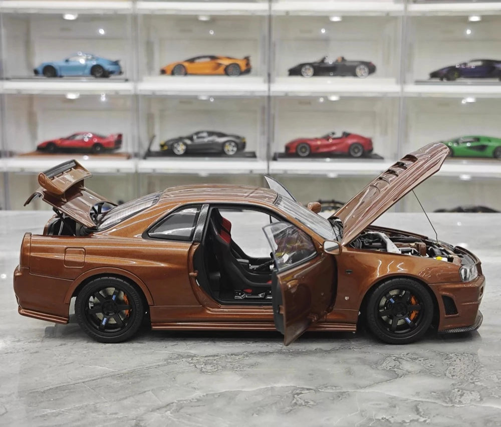 [MotorHelix] 1:18 Nissan 1999 Skyline GTR R34 Brown Model Car Die-Cast