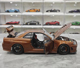 [MotorHelix] 1:18 Nissan 1999 Skyline GTR R34 Brown Model Car Die-Cast