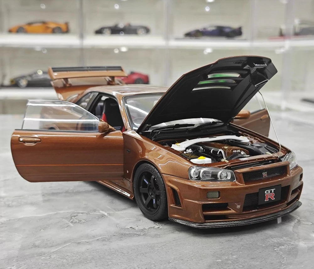 [MotorHelix] 1:18 Nissan 1999 Skyline GTR R34 Brown Model Car Die-Cast