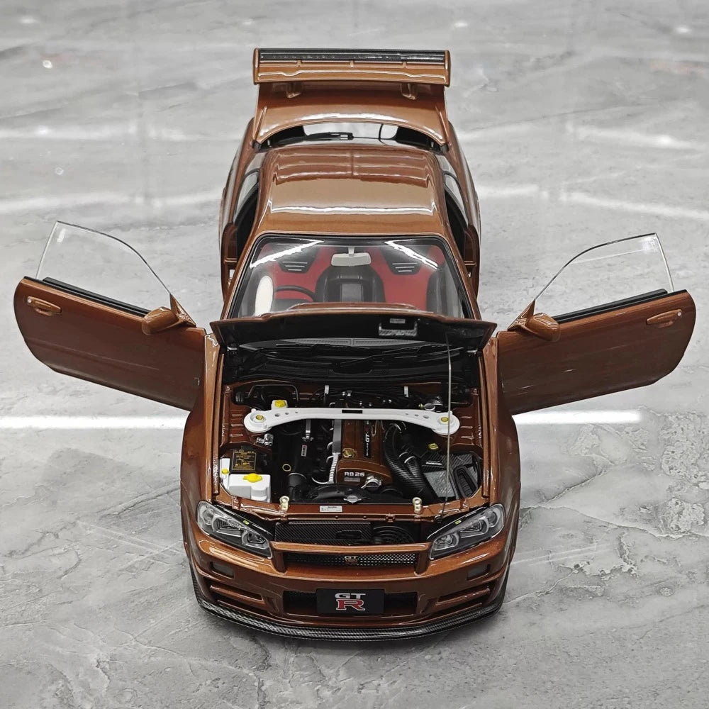 [MotorHelix] 1:18 Nissan 1999 Skyline GTR R34 Brown Model Car Die-Cast