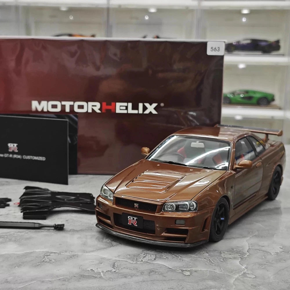 [MotorHelix] 1:18 Nissan 1999 Skyline GTR R34 Brown Model Car Die-Cast