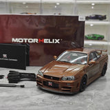 [MotorHelix] 1:18 Nissan 1999 Skyline GTR R34 Brown Model Car Die-Cast
