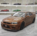 [MotorHelix] 1:18 Nissan 1999 Skyline GTR R34 Brown Model Car Die-Cast