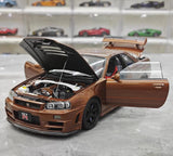 [MotorHelix] 1:18 Nissan 1999 Skyline GTR R34 Brown Model Car Die-Cast