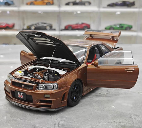 [MotorHelix] 1:18 Nissan 1999 Skyline GTR R34 Brown Model Car Die-Cast