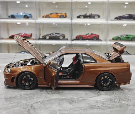 [MotorHelix] 1:18 Nissan 1999 Skyline GTR R34 Brown Model Car Die-Cast