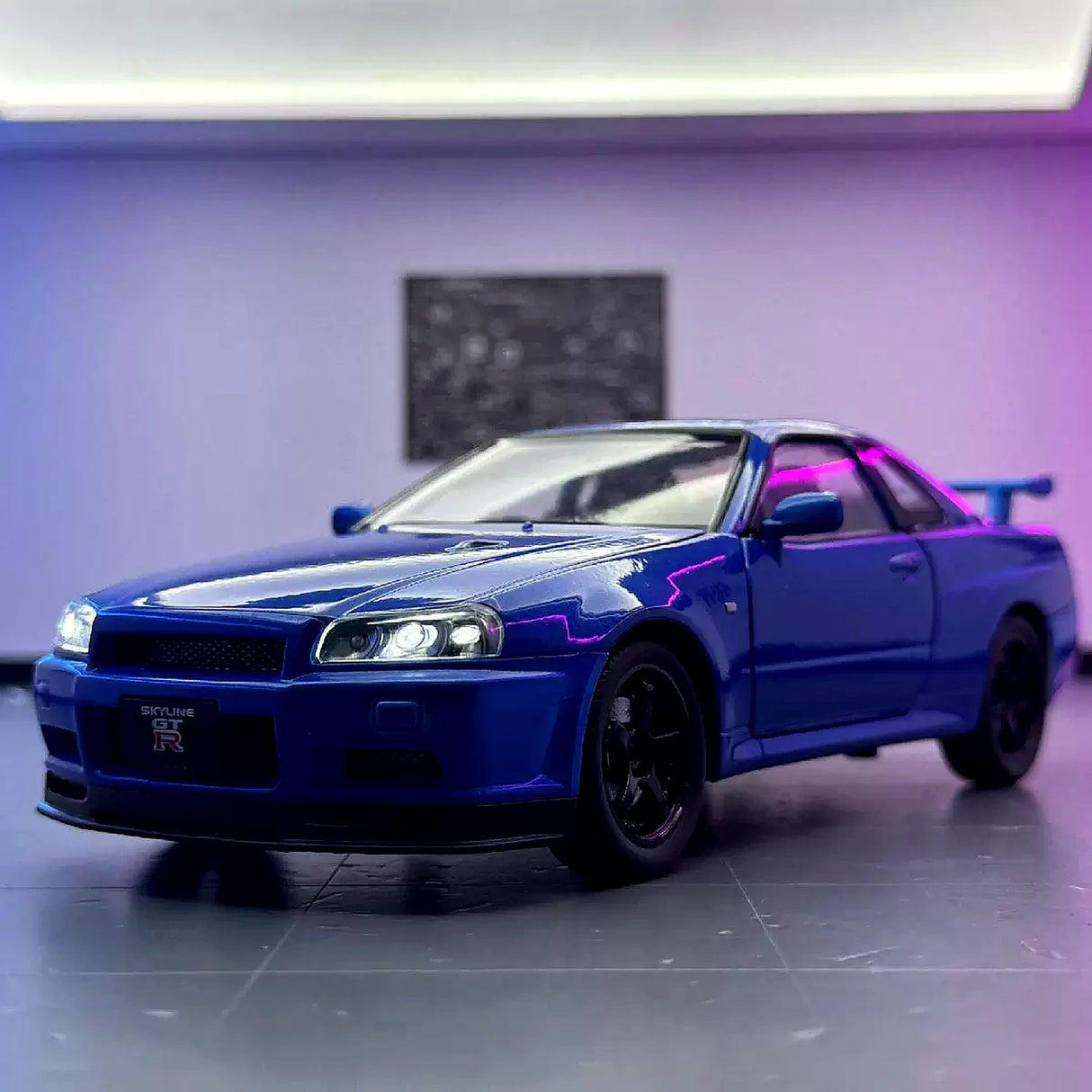Nissan 1999 Skyline GT-R R34 blauw 1:24 – diecast displaymodel