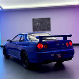 Nissan 1999 Skyline GT-R R34 blauw 1:24 – diecast displaymodel