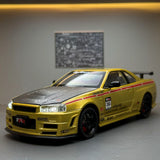 Nissan 1999 Skyline GT-R R34 goud 1:24 – diecast displaymodel