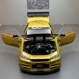 Nissan 1999 Skyline GT-R R34 goud 1:24 – diecast displaymodel