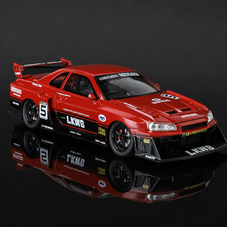 Nissan 1999 Skyline GT-R R34 LBWK rood #5 1:24 diecast displaymodel - aanzicht 2