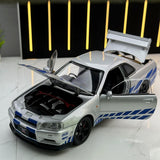 Nissan 1999 Skyline GT-R R34 zilver 1:24 – diecast displaymodel