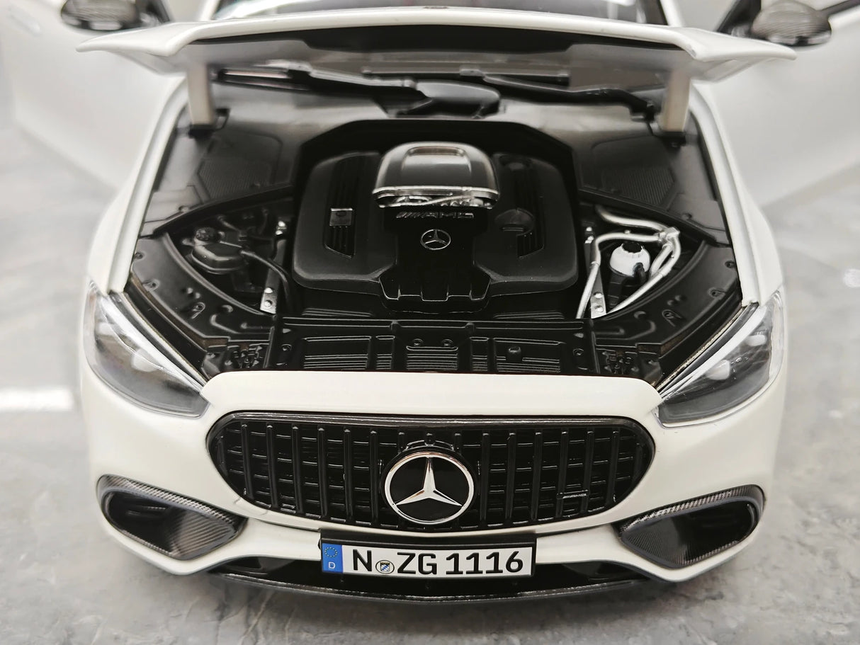 NZG Mercedes-AMG 2023 S 63 E 퍼포먼스 V223 오팔리스 화이트 1:18 – 수집용 다이캐스트 모델 다이캐스트