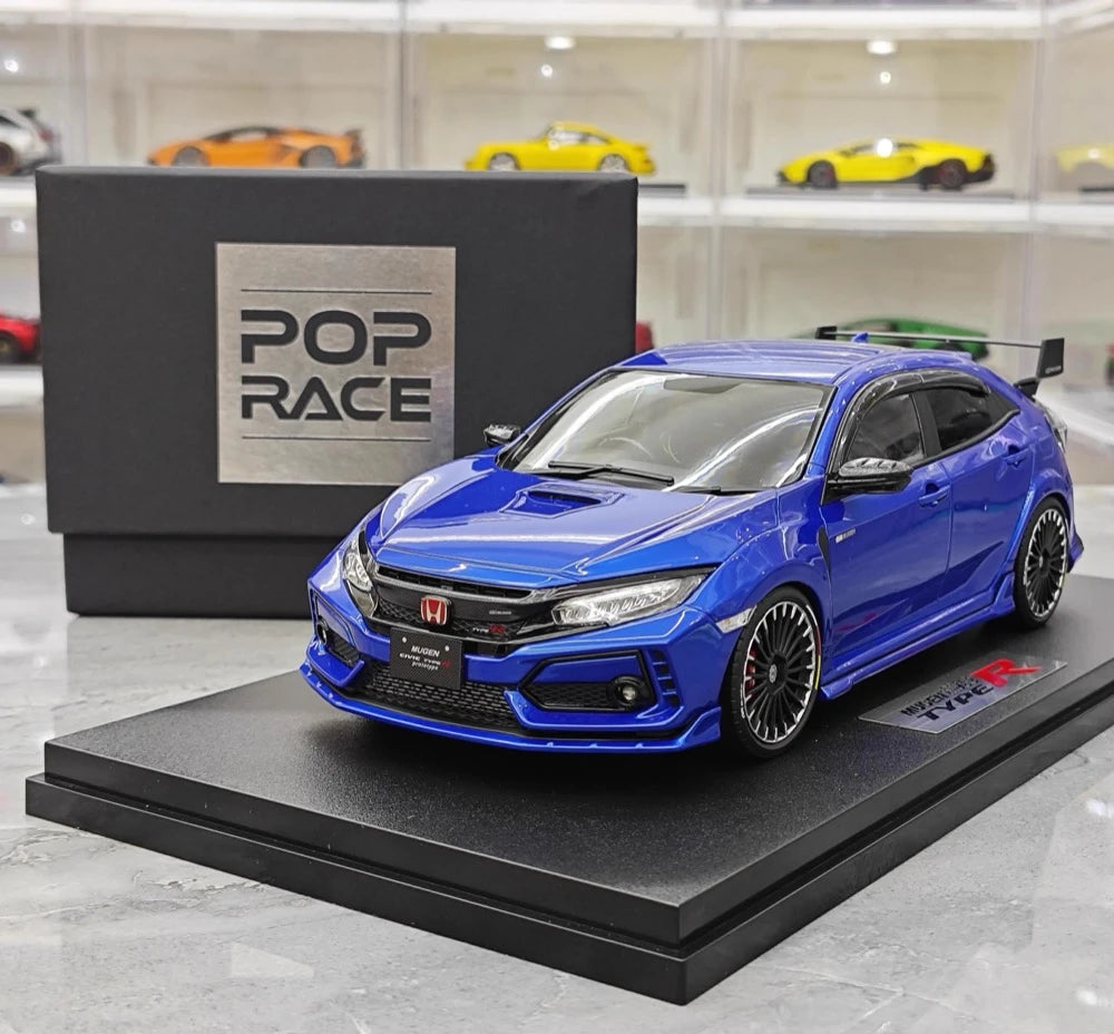 [POP RACE] Honda 1:18 2020 Mugen Civic FK8 Type R Blue Model Car Resin