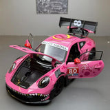 Porsche 2023 911 GT3 RS T-Rex Livery roze #80 1:24 diecast displaymodel - aanzicht 4