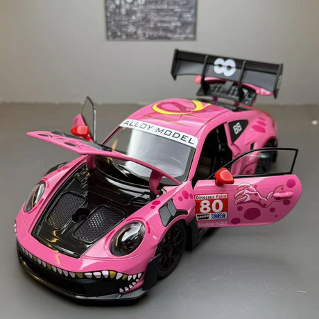 Porsche 2023 911 GT3 RS T-Rex Livery roze #80 1:24 diecast displaymodel - aanzicht 4