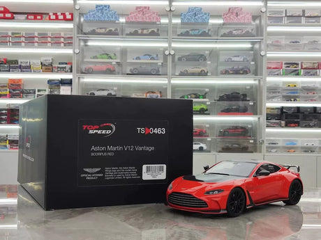 Top Speed Aston Martin 2022 V12 Vantage Scorpus Red 1:18 – Sammelobjekt-Resin-Modellharz