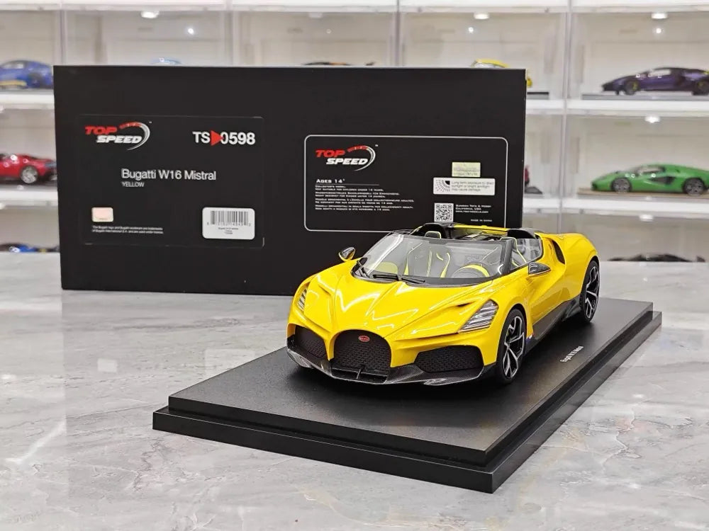 [Top Speed] 1:18 Bugatti 2022 W16 Mistral Yellow Model Car Resin