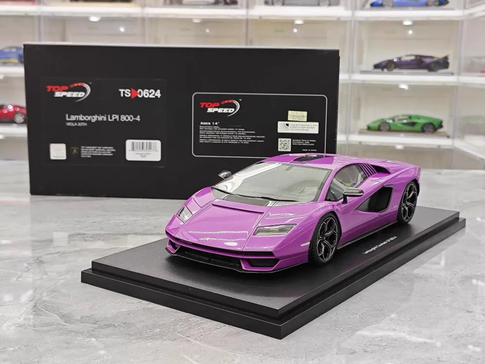 [Top Speed] 1:18 Lamborghini 2022 Countach LPI 800-4 Purple Model Car Resin