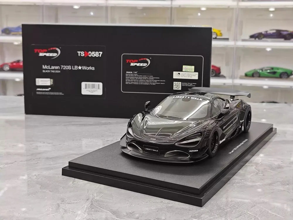 [Top Speed] 1:18 McLaren 2024 720S Liberty Walk noir voiture miniature Resin