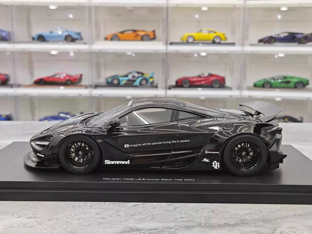 [Top Speed] 1:18 McLaren 2024 720S Liberty Walk svart modellbil harts