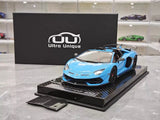 [Ultra Unique] 1:18 Lamborghini 2019 Aventador SVJ Roadster Blue Model Car Resin