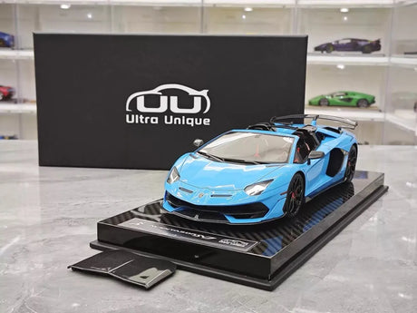 [Ultra Unique] 1:18 Lamborghini 2019 Aventador SVJ Roadster Blue Model Car Resin