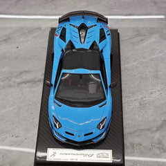 [Ultra Unique] 1:18 Lamborghini 2019 Aventador SVJ Roadster Blue Model Car Resin
