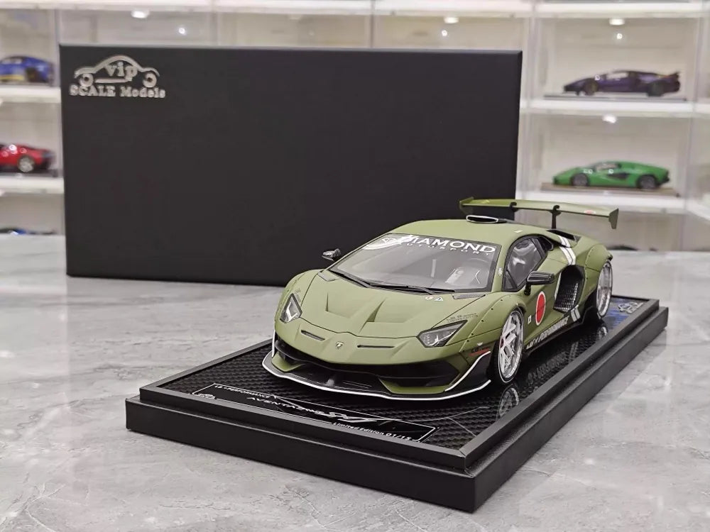 [VIP] 1:18 Lamborghini 2019 Aventador SVJ Liberty Walk Green Model Car Resin