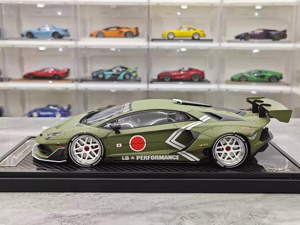 [VIP] 1:18 Lamborghini 2019 Aventador SVJ Liberty Walk Green Model Car Resin