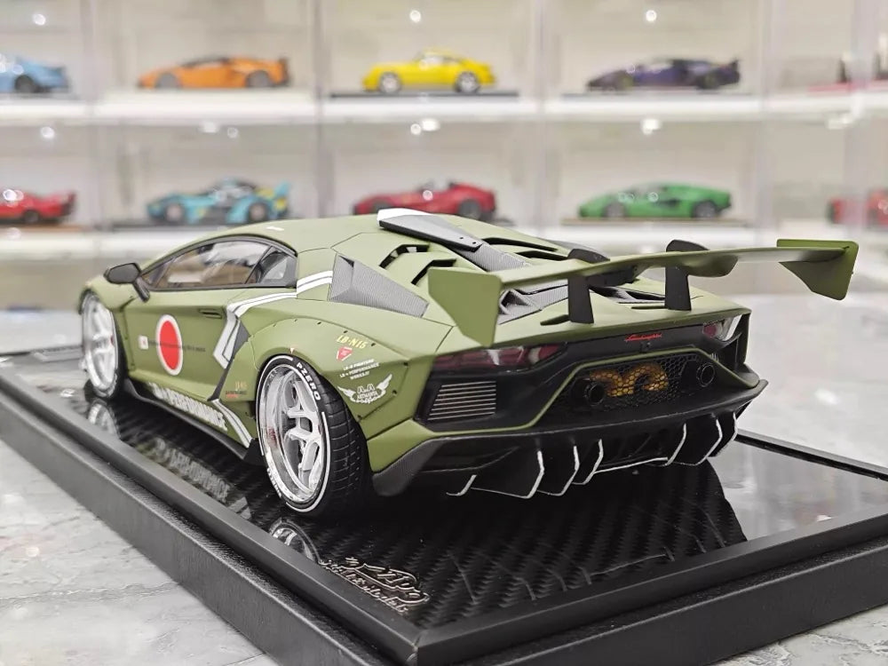 [VIP] 1:18 Lamborghini 2019 Aventador SVJ Liberty Walk Green Model Car Resin