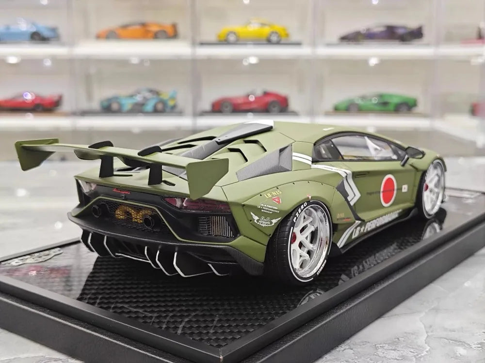 [VIP] 1:18 Lamborghini 2019 Aventador SVJ Liberty Walk Green Model Car Resin