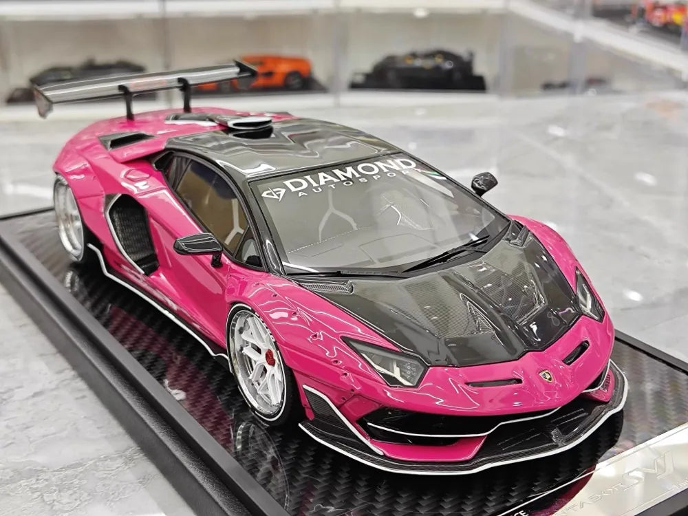 [VIP] 1:18 Lamborghini 2019 Aventador SVJ Liberty Walk rose voiture miniature Resin