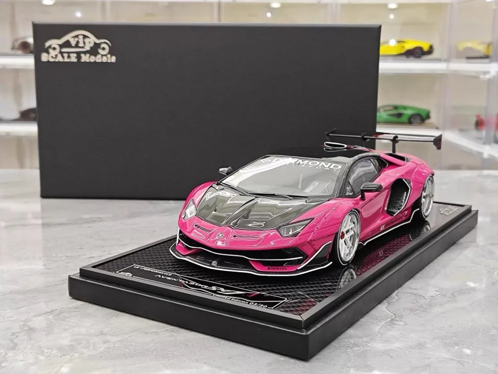 [VIP] 1:18 Lamborghini 2019 Aventador SVJ Liberty Walk rose voiture miniature Resin