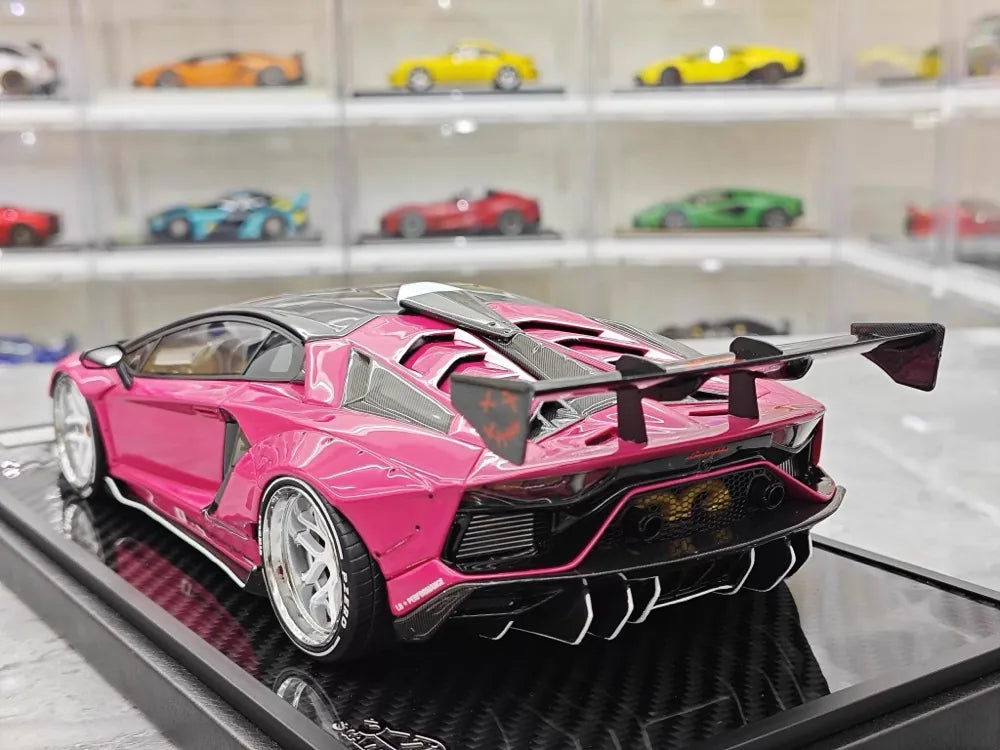 [VIP] 1:18 Lamborghini 2019 Aventador SVJ Liberty Walk rose voiture miniature Resin