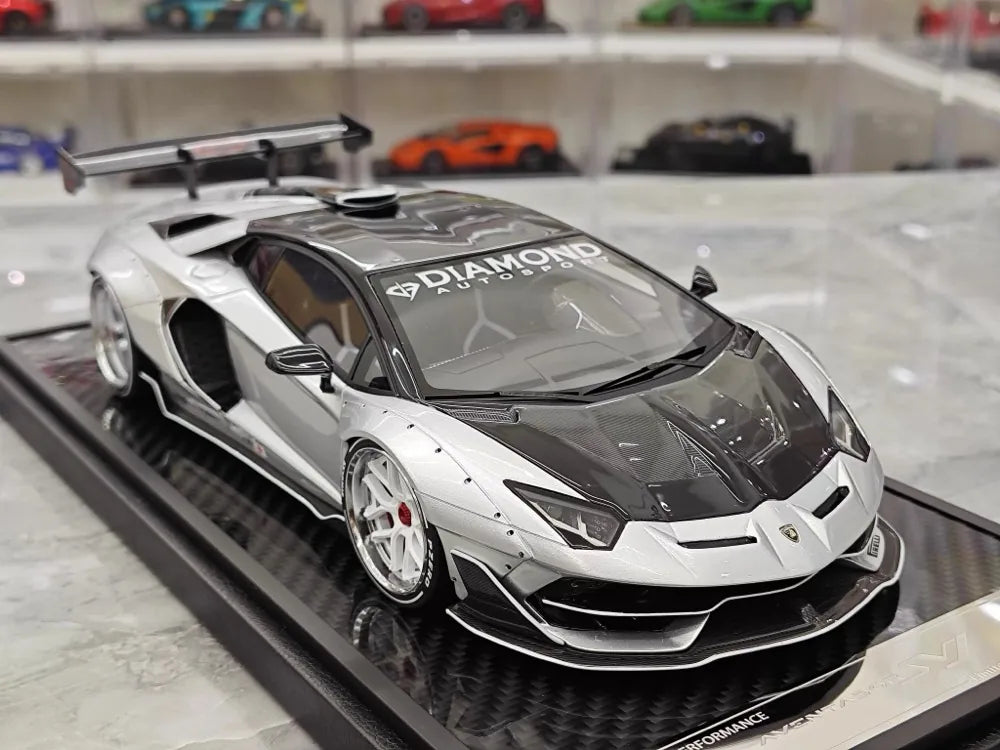 [VIP] 1:18 Lamborghini 2019 Aventador SVJ Liberty Walk argento modellino di auto resina