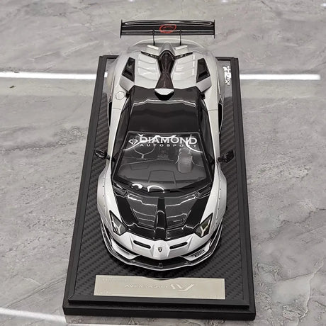 [VIP] 1:18 Lamborghini 2019 Aventador SVJ Liberty Walk Silver Model Car Resin