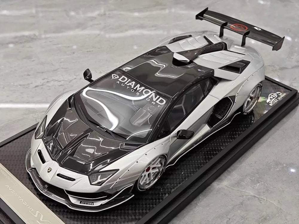 [VIP] 1:18 Lamborghini 2019 Aventador SVJ Liberty Walk argento modellino di auto resina