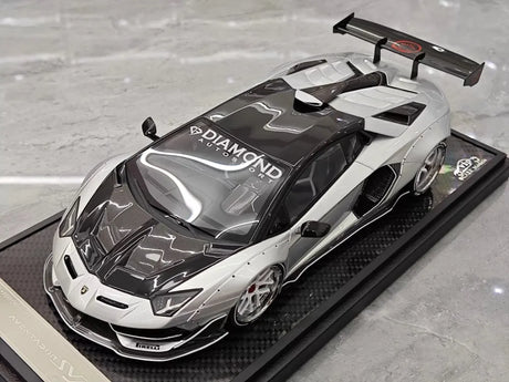 [VIP] 1:18 Lamborghini 2019 Aventador SVJ Liberty Walk Silver Model Car Resin