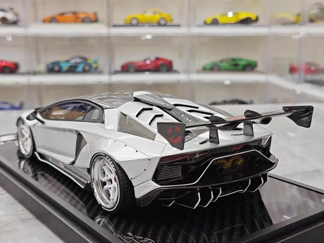 [VIP] 1:18 Lamborghini 2019 Aventador SVJ Liberty Walk Silver Model Car Resin