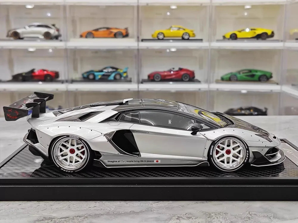 [VIP] 1:18 Lamborghini 2019 Aventador SVJ Liberty Walk argento modellino di auto resina